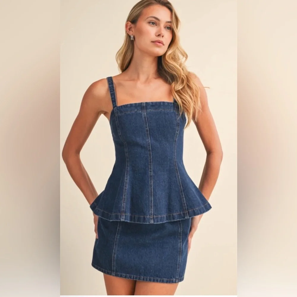 Klesis 🆕 Denim Peplum Top & Mini Skirt Set | S M L